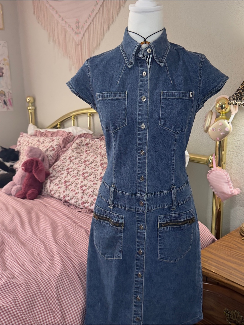 Y2K Tommy Hilfiger Classic Dark Blue Denim Shirt-Dress for Women - Picture 7 of 9